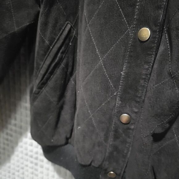 VTG Black Nubuck Leather Jacket Sz10 Distressed Snap Quilted Moto Bomber Biker - Picture 9 of 16